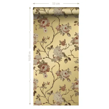 ESTAhome papier peint fleurs vintage or et rose terracotta - 0.53 x 10.05 m - 139762 9
