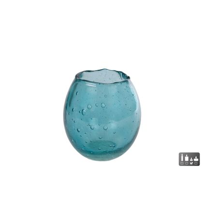 Theelichth blauw glas 8x8x9cm