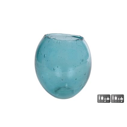 Theelichth blauw glas 12x12x13cm