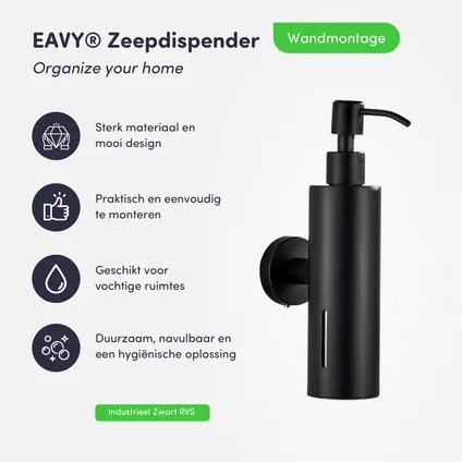 EAVY - Zeeppompje - Zeepdispenser Wandmontage - Zwart - Hangend - RVS - Badkamer accessoires 2