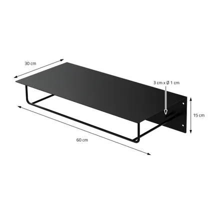 ML-Design wandkapstok met haaklat 60x30x15cm, mat zwart, metaal 8