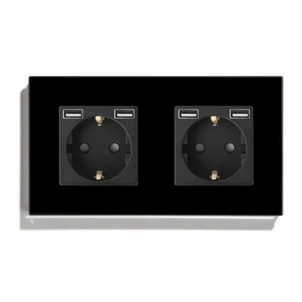 SmartinHuis - Tweevoudig stopcontact met USB A + A - Zwart