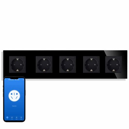 SmartinHuis - Slim vijfvoudig stopcontact (energiemonitoring) - Zwart