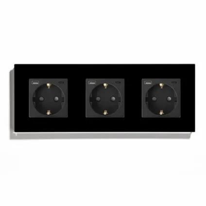 SmartinHuis - Drievoudig stopcontact met USB A + C - Zwart