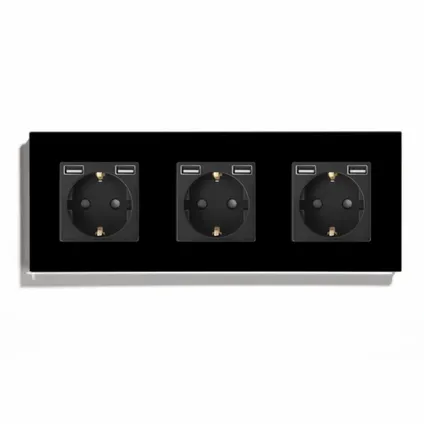 SmartinHuis - Drievoudig stopcontact met USB A + A - Zwart