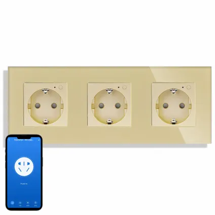 SmartinHuis - Slim drievoudig stopcontact (energiemonitoring) - Goud