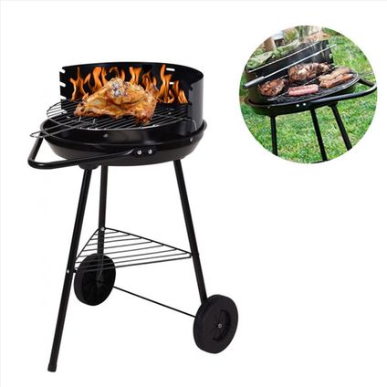 Barbecue - BBQ - Round - Half Open - Mobile - 41.5x70x41.5cm - Black Grey