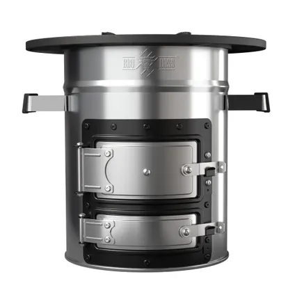 BBQ#BOSS rocket cooker met grillpan, draagtas, zilver, + 3-delige gietijzeren pannenset 5
