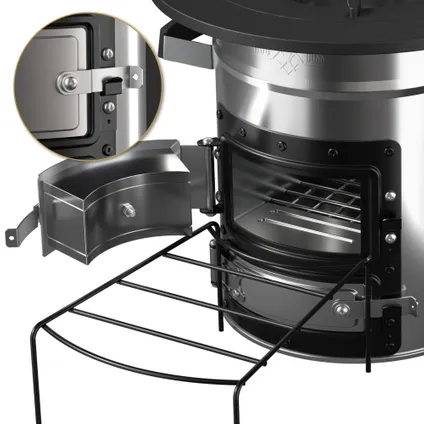 BBQ#BOSS rocket cooker met grillpan, draagtas, zilver, + 3-delige gietijzeren pannenset 7