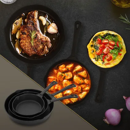 BBQ#BOSS rocket cooker met grillpan, draagtas, zwart, + 3-delige gietijzeren pannenset 4