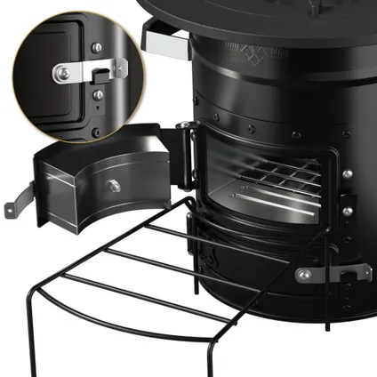 BBQ#BOSS rocket cooker met grillpan, draagtas, zwart, + 3-delige gietijzeren pannenset 7