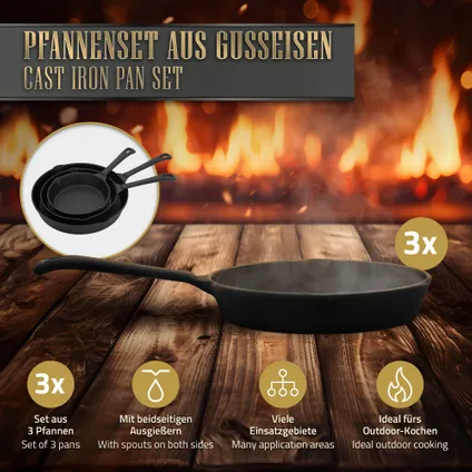 BBQ#BOSS rocket cooker met grillpan, draagtas, zwart, + 3-delige gietijzeren pannenset 9
