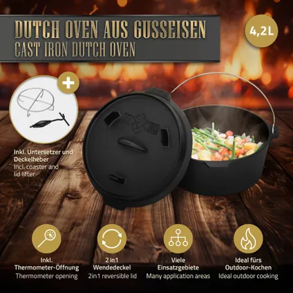 BBQ#BOSS Dutch Oven Set BBQ 4,2L , gebakken gietijzeren vuurpot kookpot 3