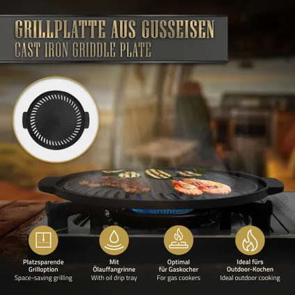 Plaque de Gril de Barbecue en Fonte BBQ#BOSS, Ø 32 cm, avec 2 Poignées, Poêle Griller Ronde 3
