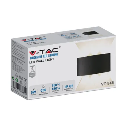 V-TAC VT-846-B-N LED wandlamp - Bridgelux - Zwart - IP65 - 5W - 630 Lumen - 3000K 6