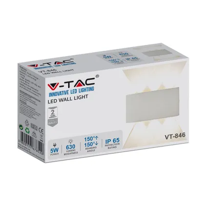 V-TAC VT-846-W-N Half ovale LED wandlamp - Bridgelux - IP65 - Wit - 5W - 630 Lumen - 3000K 6