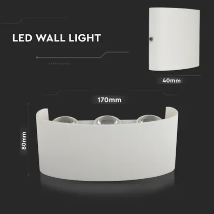 V-TAC VT-846-W-N Half ovale LED wandlamp - Bridgelux - IP65 - Wit - 5W - 630 Lumen - 3000K 7