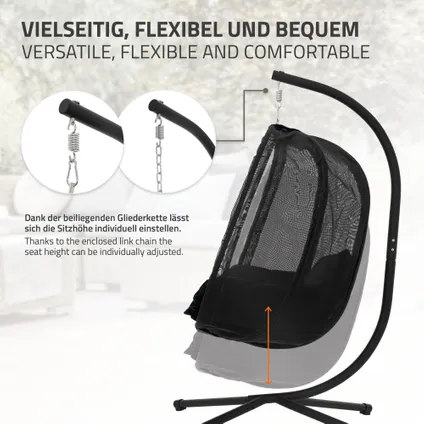 Fauteuil suspendu ML-Design noir chaise hamac avec coussins d'assise support acier 150 kg 4