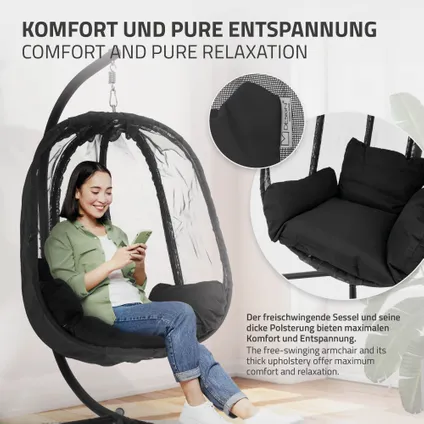 Fauteuil suspendu ML-Design noir chaise hamac avec coussins d'assise support acier 150 kg 5