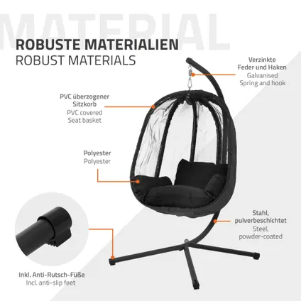 Fauteuil suspendu ML-Design noir chaise hamac avec coussins d'assise support acier 150 kg 6