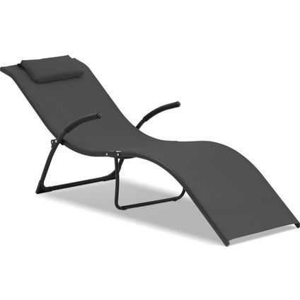 Uniprodo ligstoel - zwart - stalen frame - golfvorm UNI_SUNBED_01