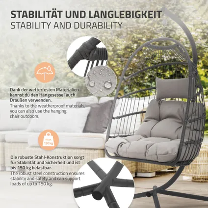 Chaise suspendue ML-Design fauteuil œuf balancelle avec coussin intérieur/extérieur gris 3