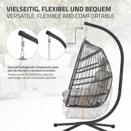 Chaise suspendue ML-Design fauteuil œuf balancelle avec coussin intérieur/extérieur gris 4