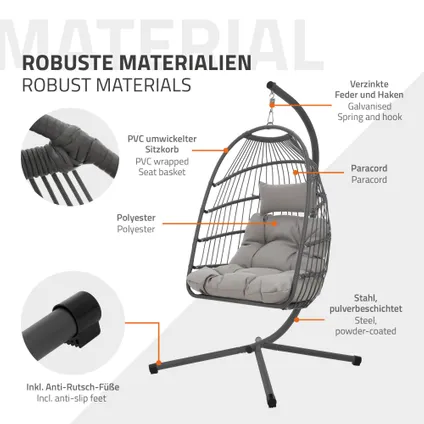 Chaise suspendue ML-Design fauteuil œuf balancelle avec coussin intérieur/extérieur gris 7