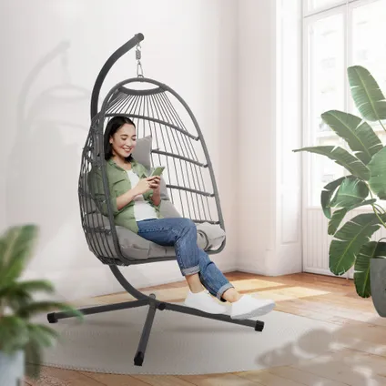 Chaise suspendue ML-Design fauteuil œuf balancelle avec coussin intérieur/extérieur gris 9