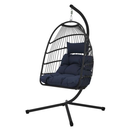 ML-Design Hangstoel 100x105x195 cm marineblauw polyester met frame en kussen