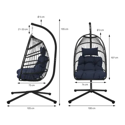 ML-Design Hangstoel 100x105x195 cm marineblauw polyester met frame en kussen 8