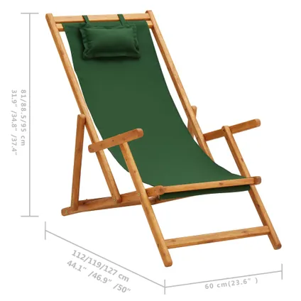 vidaXL Chaise pliable de plage Bois d'eucalyptus solide et tissu 9