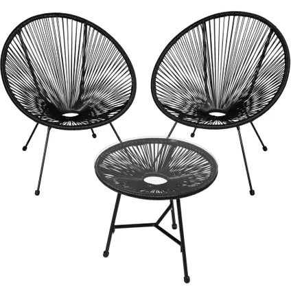 Ensemble balcon - tectake® -Acapulco - 2 chaises Santana avec table - noir - 404410