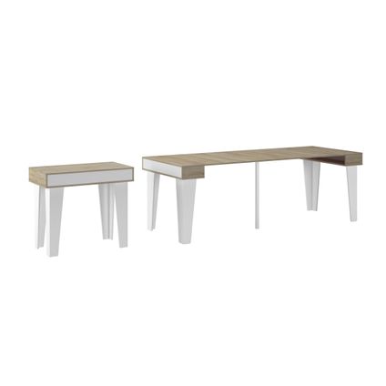 Skraut Home - uitbreidbare consoletafel KL - tot 237 cm matt wit/eiken - 10 personen