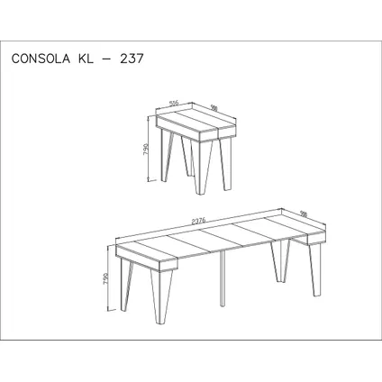 Skraut Home - uitbreidbare consoletafel KL - tot 237 cm matt wit/eiken - 10 personen 3