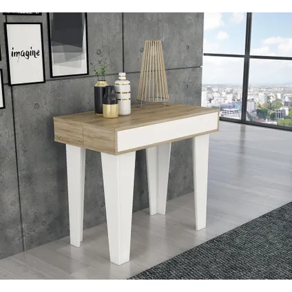 Skraut Home - uitbreidbare consoletafel KL - tot 237 cm matt wit/eiken - 10 personen 4