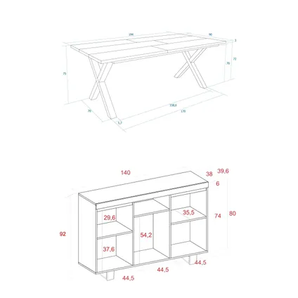 Ensemble de meubles - Skraut Home - Table 200 Front Noir pieds X - Buffet Tall 3