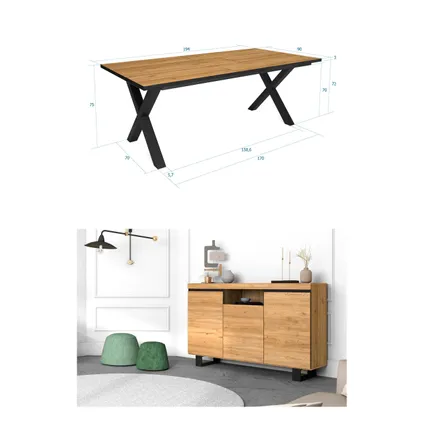 Ensemble de meubles - Skraut Home - Table 200 Front Noir pieds X - Buffet Tall 4