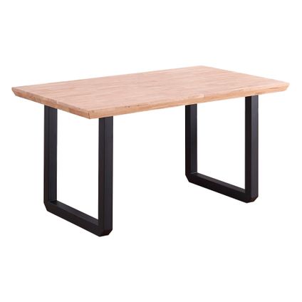 Table ROMA, Skraut Home, Plateau en bois de chêne avec finition chanfreinée. Pieds en métal noir. 150x90x77cm