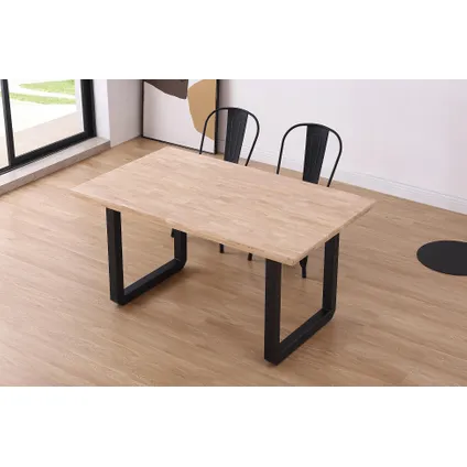 Table ROMA, Skraut Home, Plateau en bois de chêne avec finition chanfreinée. Pieds en métal noir. 150x90x77cm 3