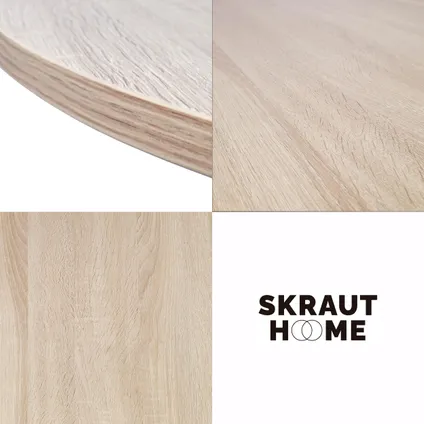 Table ronde fixe, Skraut Home, 90x90x77 cm, Couleur chêne, Pieds métalliques blanc laqué mat 3