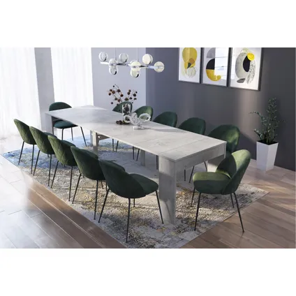 Skraut Home - Console Eetting Table, 50x90x75 cm uitbreidbaar tot 302 cm, 14 diners, Cement 2