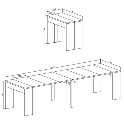 Skraut Home - Console Eetting Table, 50x90x75 cm uitbreidbaar tot 302 cm, 14 diners, Cement 3