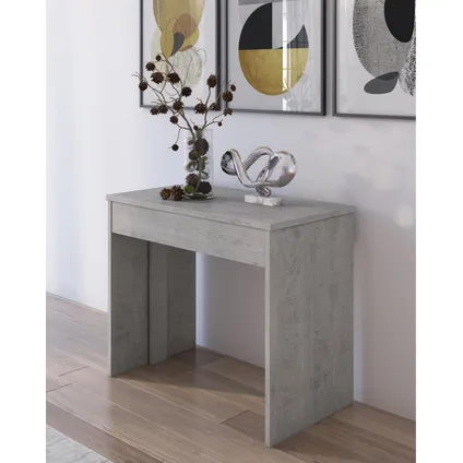 Skraut Home - Console Eetting Table, 50x90x75 cm uitbreidbaar tot 302 cm, 14 diners, Cement 4