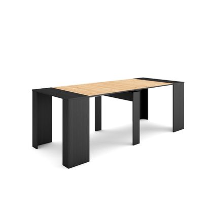 Table console extensible, Skraut Home, 222x90x77 cm, Noir et chêne