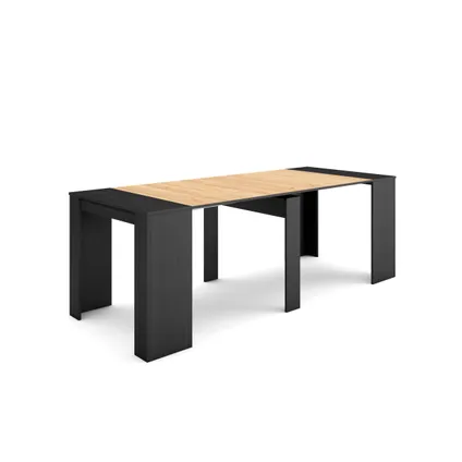 Table console extensible, Skraut Home, 220, Noir et chêne