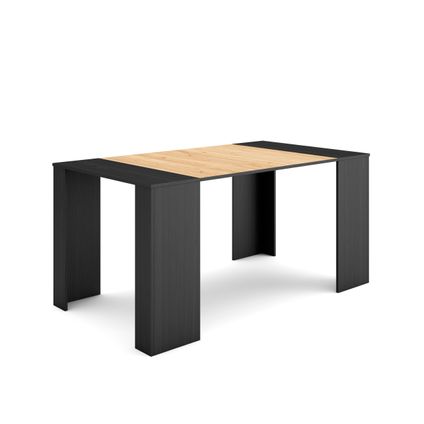 Skraut Home - uitbreidbare consoletafel - 160 - voor 8 personen - zwart en eiken