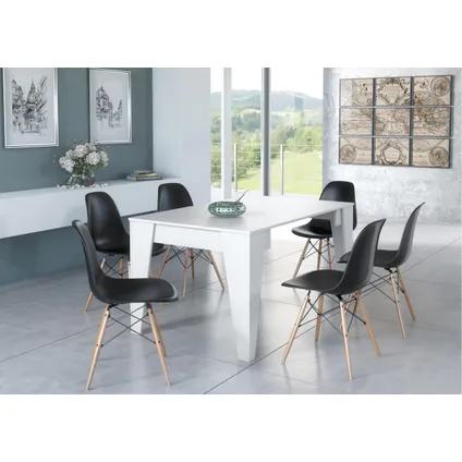 Skraut Home - Table TM uitschuifbare eettafel met verlengbladen tot 146 cm, mat wit 2