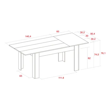 Table de Salle à manger 140cm, Skraut Home, extensible 200cm Naturale mat, 90.4x140.4/200.4x76.1 3