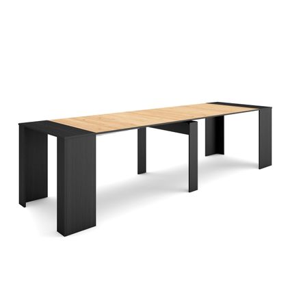 Table console extensible - Skraut Home - 300 - Pour 14 personnes - Noir et chêne